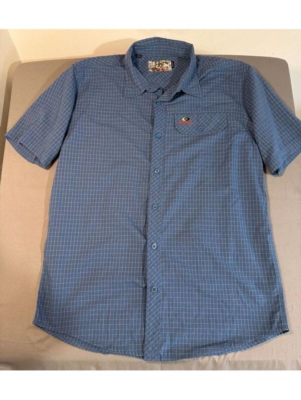 Mossy Oak Men's Blue Plaid Short Sleeve Button-Up Shirt Medium